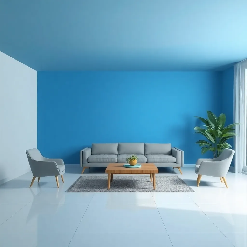 Pessoa varrendo com vassoura azul em sala com piso branco e luz natural