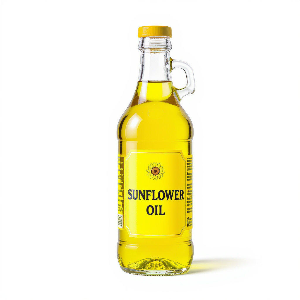 Illustration of sunflower oil bottle with yellow label