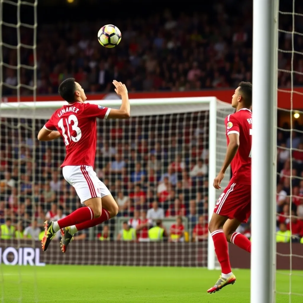 Darwin Núñez heading the ball into the net for Liverpool's equalizer