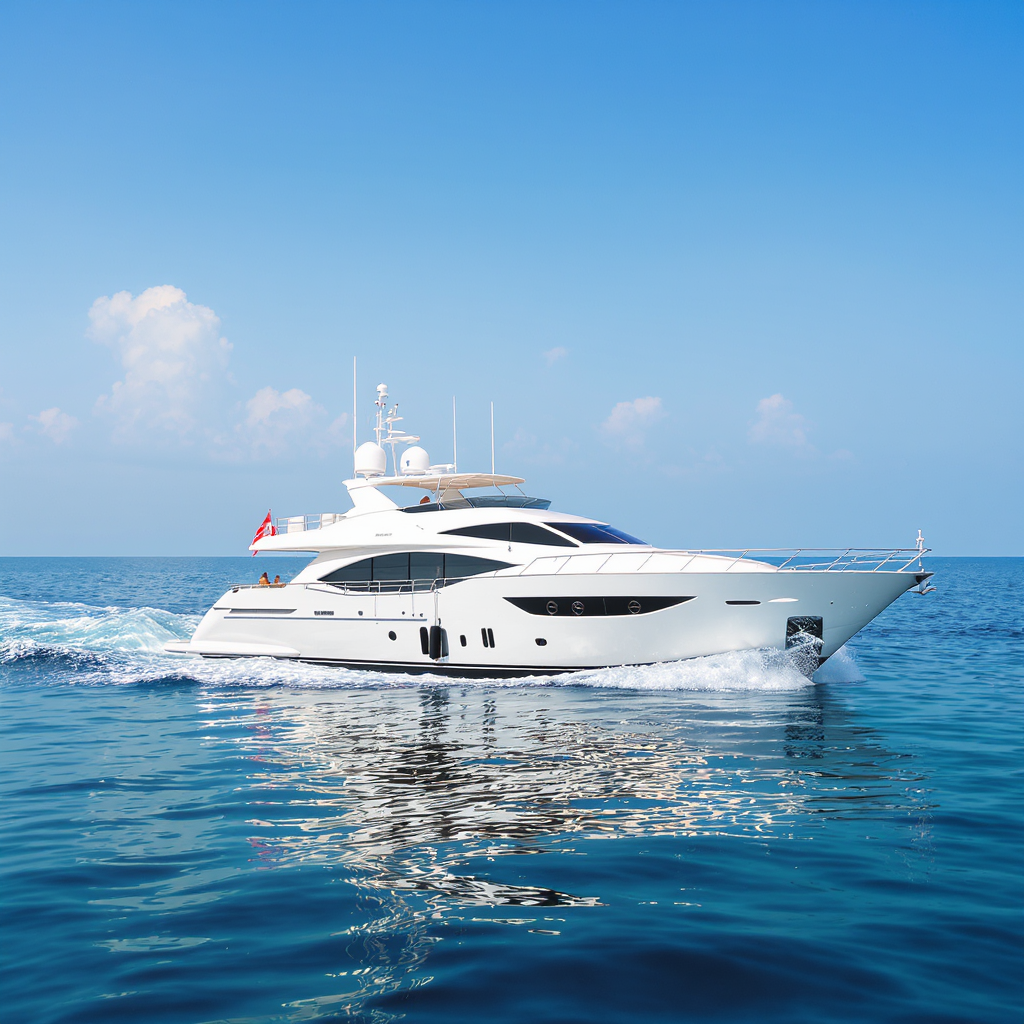 Al Shaali 77 white motor yacht cruising calm waters