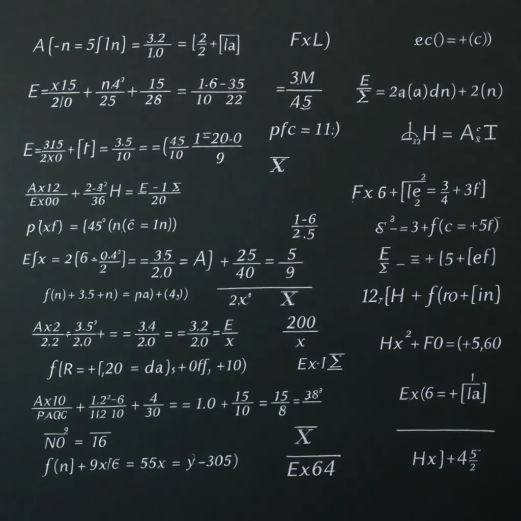 Advanced mathematics equations and formulas written on blackboard