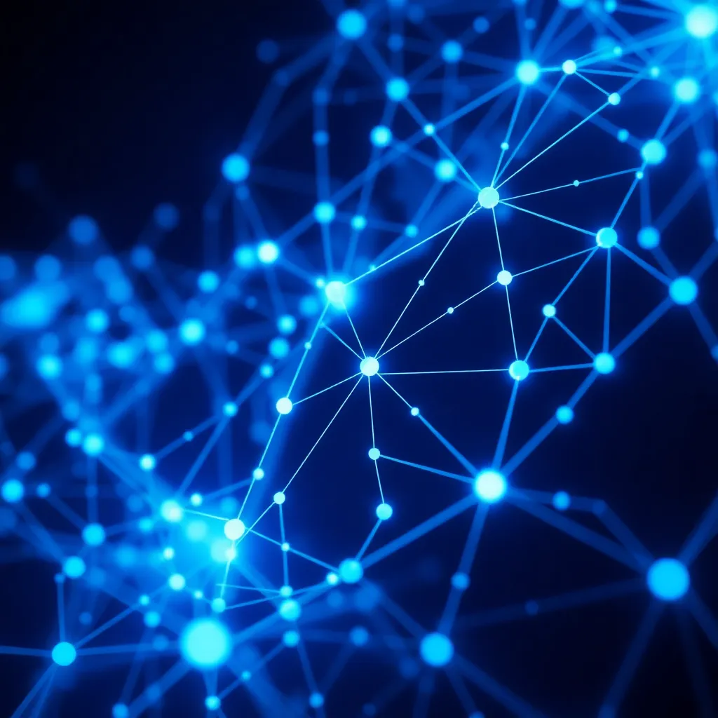 Cutting-edge AI neural network visualization with glowing blue connections and digital nodes