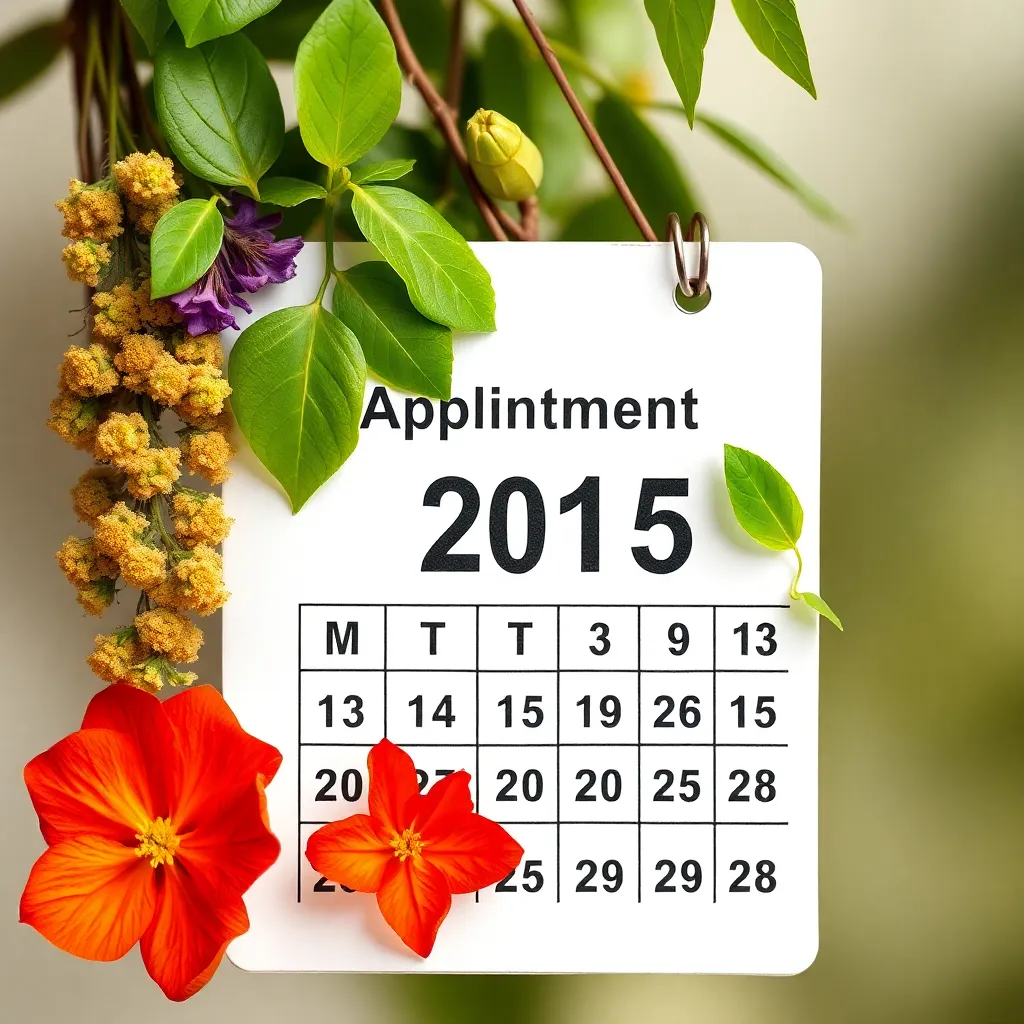 Calendar with Ayurveda herbs marking appointment date