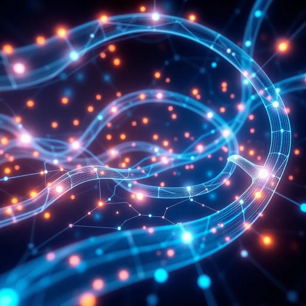 Futuristic tech pipelines with flowing data streams
