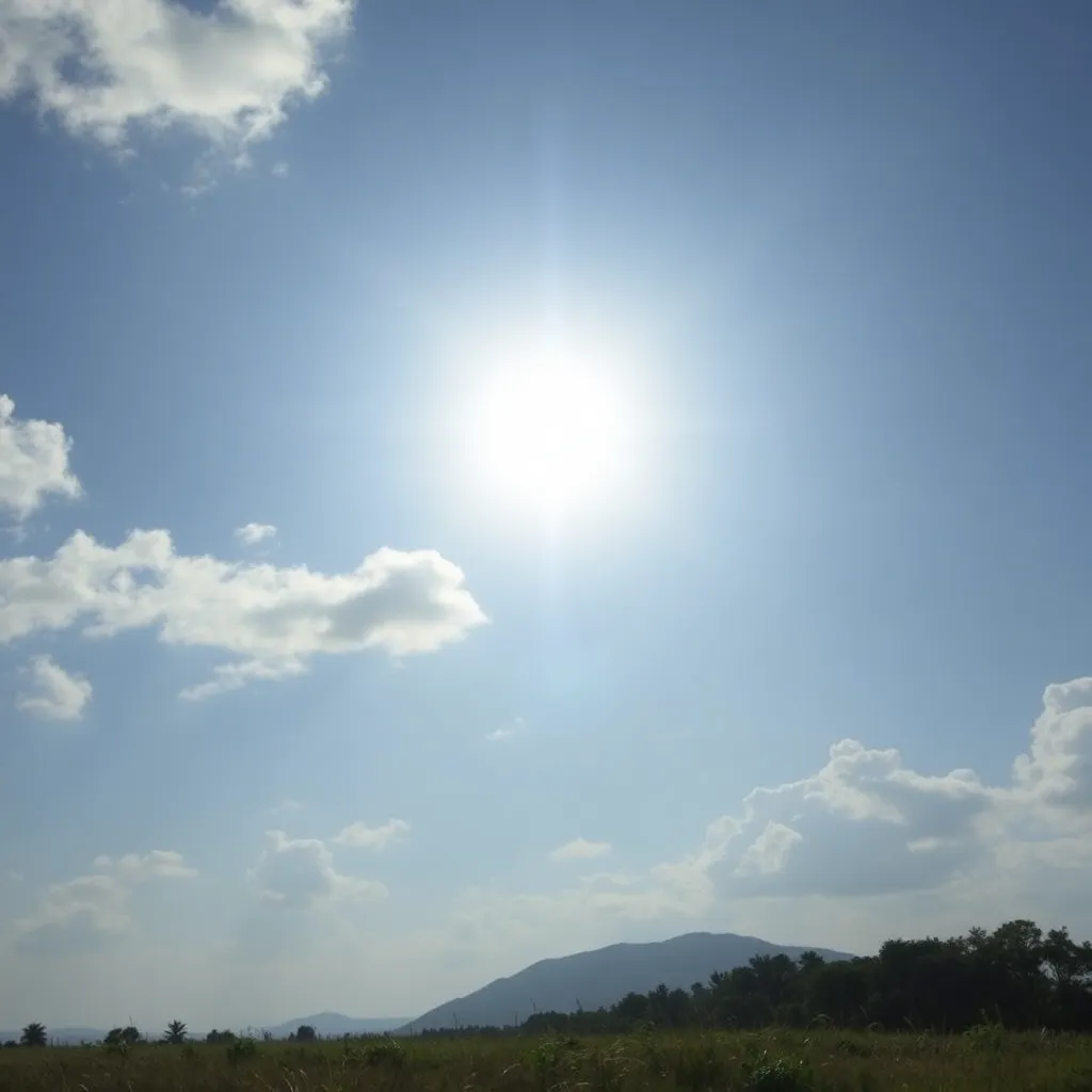Panel surya besar di padang rumput dengan langit biru cerah
