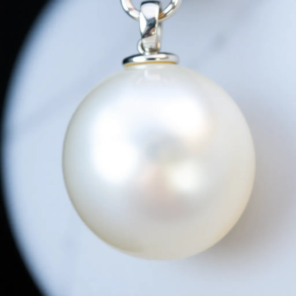 Lustrous creamy white pearl gemstone delicately wrapped in silver pendant, exhibiting natural nacre pearls and timeless elegance