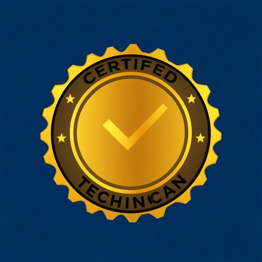 Icon of certified technician badge in gold with checkmark