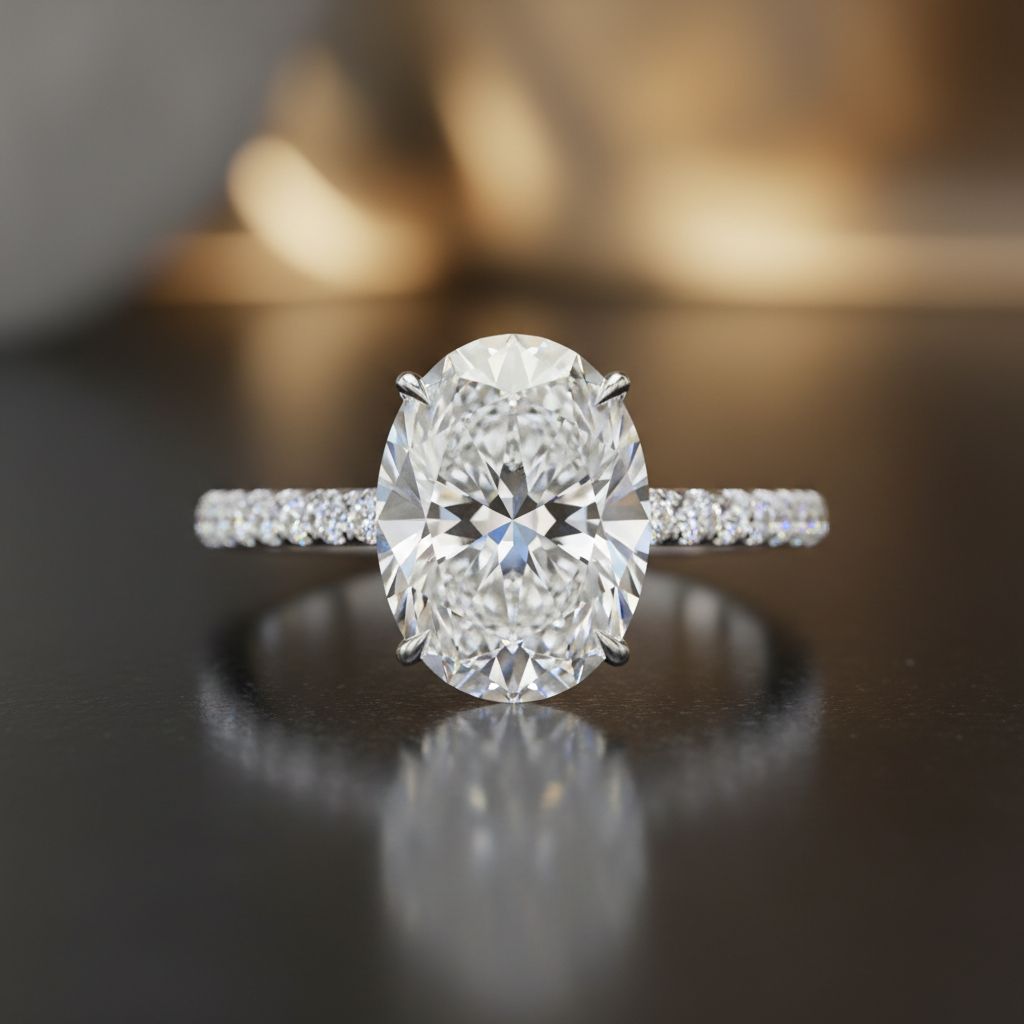14K White Gold Hidden Halo Oval Lab Diamond Engagement Ring - 2.00 Carats