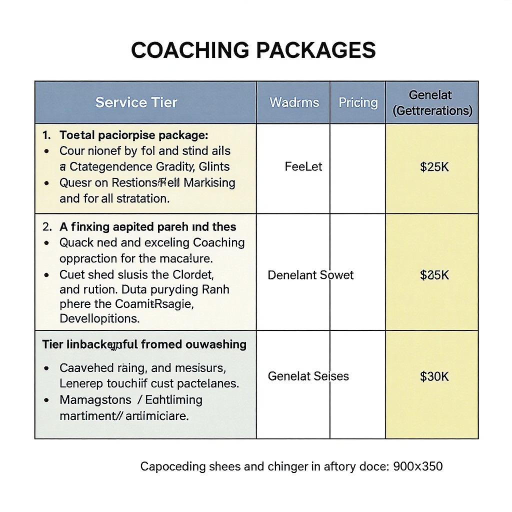 Sample coaching packages document showing service tiers and pricing