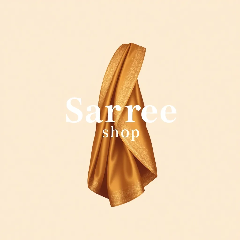 Saree shop logo featuring elegant silk saree drape with gold embroidery
