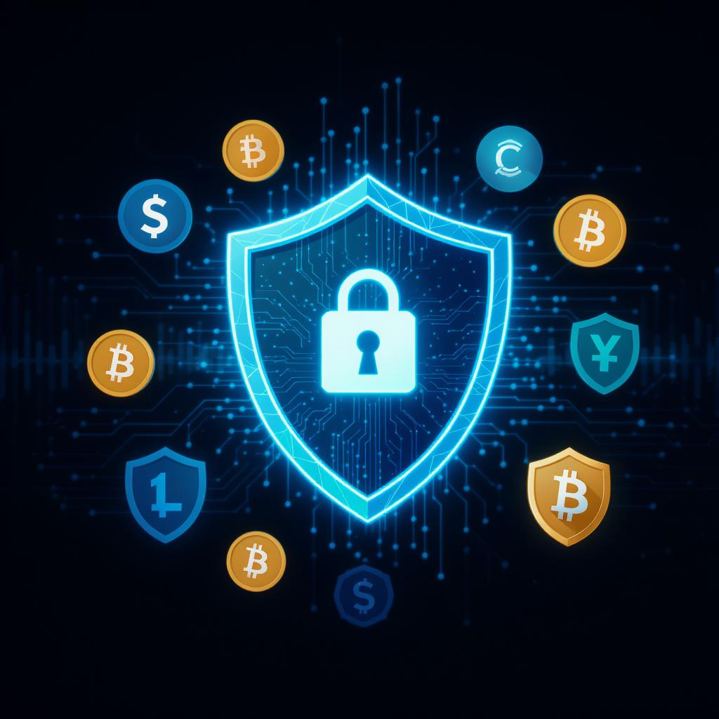 Security shield and cryptocurrency icons symbolizing crypto safety