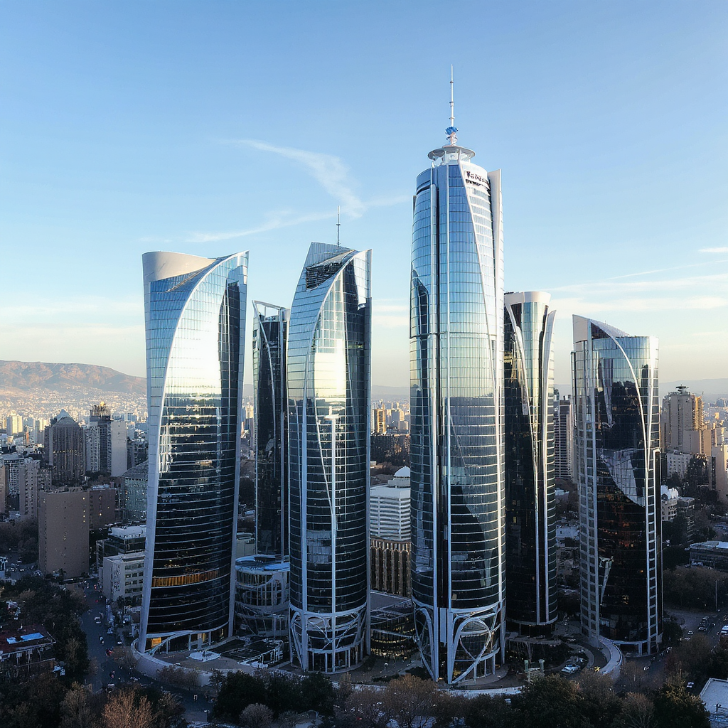 Modern city skyline with towering buildings in Azerbaijan