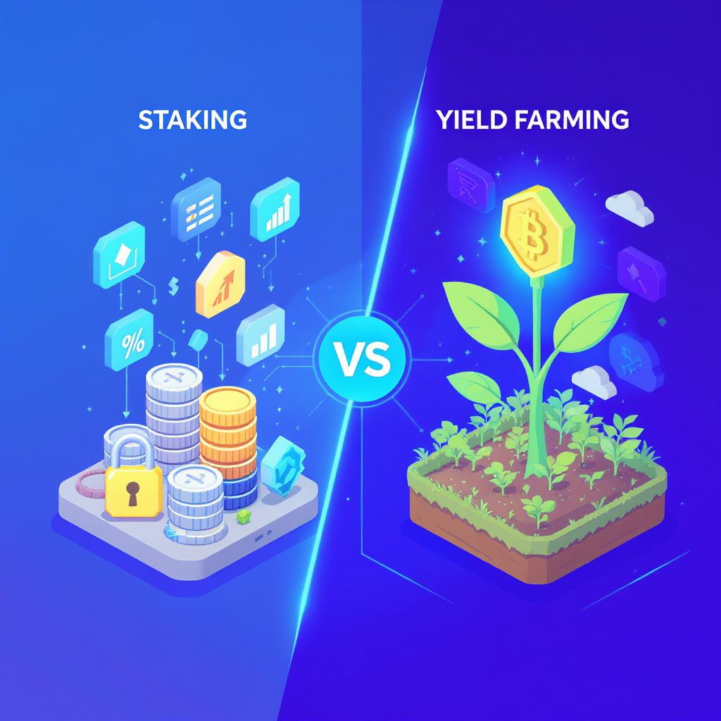 Digital assets growing showing staking and yield farming concept
