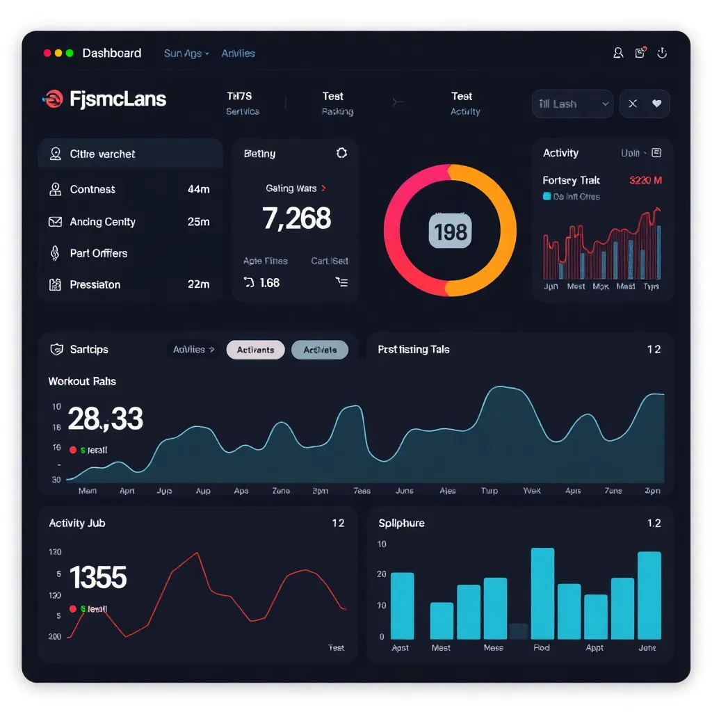 Fitness tracking dashboard with workout statistics and activity graphs