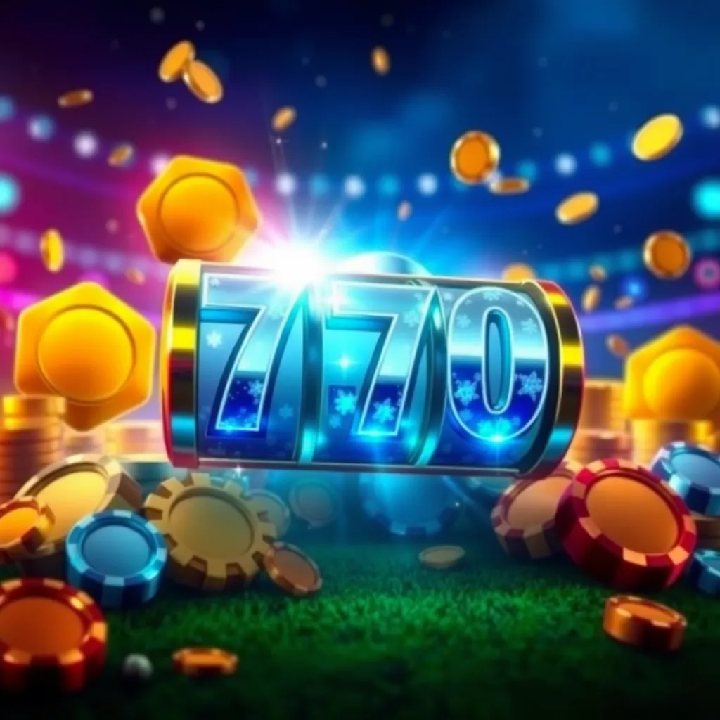 Piala jackpot besar dengan uang logam dan efek cahaya berkilauan