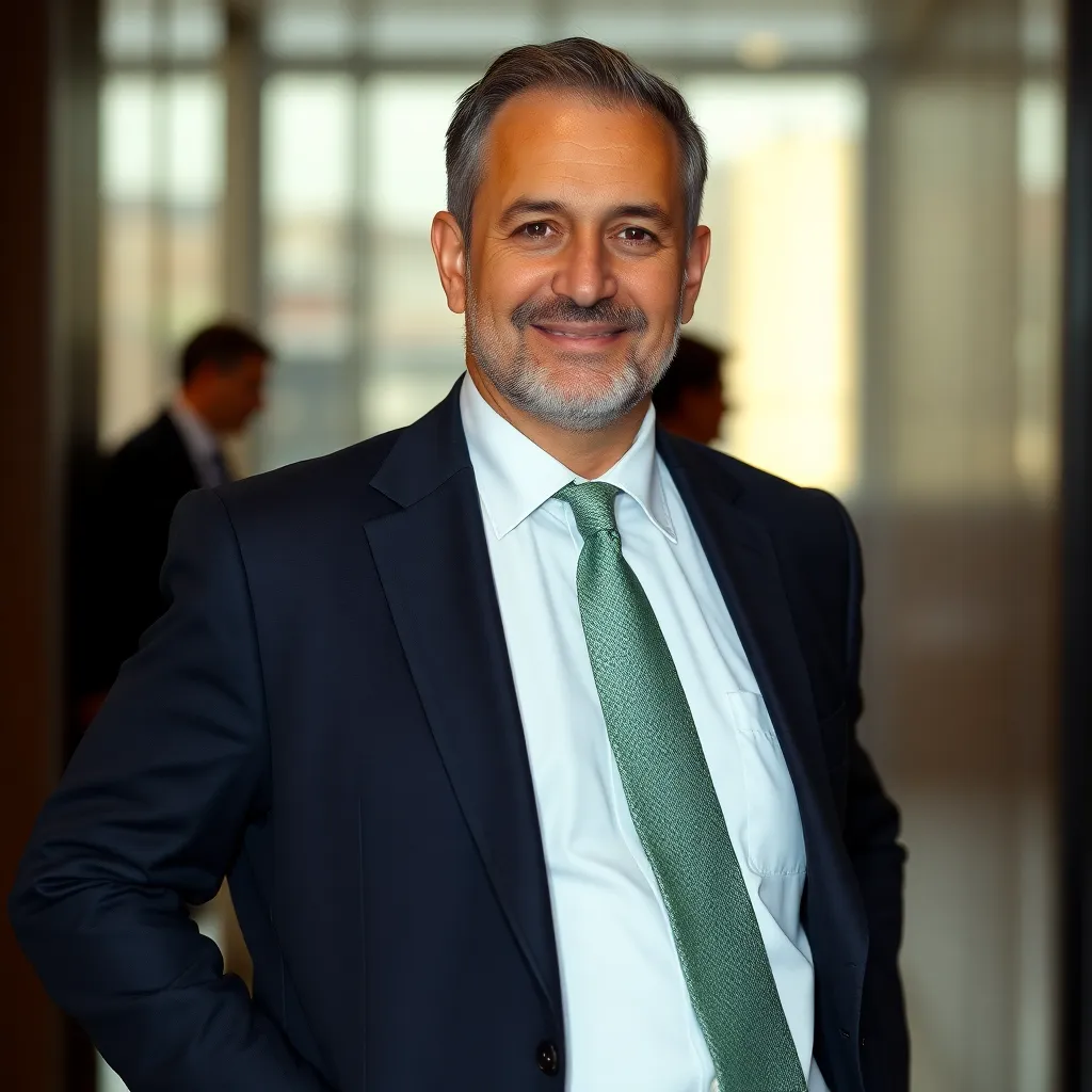 Hombre ejecutivo sonriente de 40-50 años con traje formal