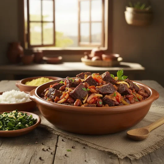 Carne Seca com Feijão – Sun-dried beef cooked with red beans, onions, and tomato