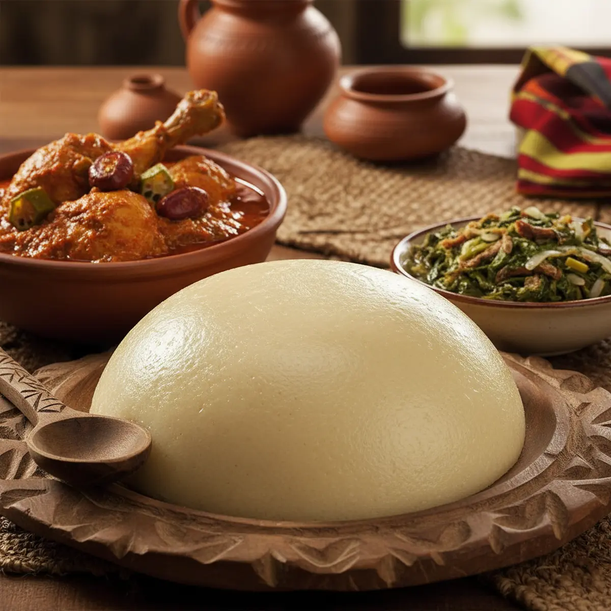 Funje Funge – Elastic, polenta-like mound made from cassava (funje de bombó) or maize (funje de milho), eaten with almost every stew