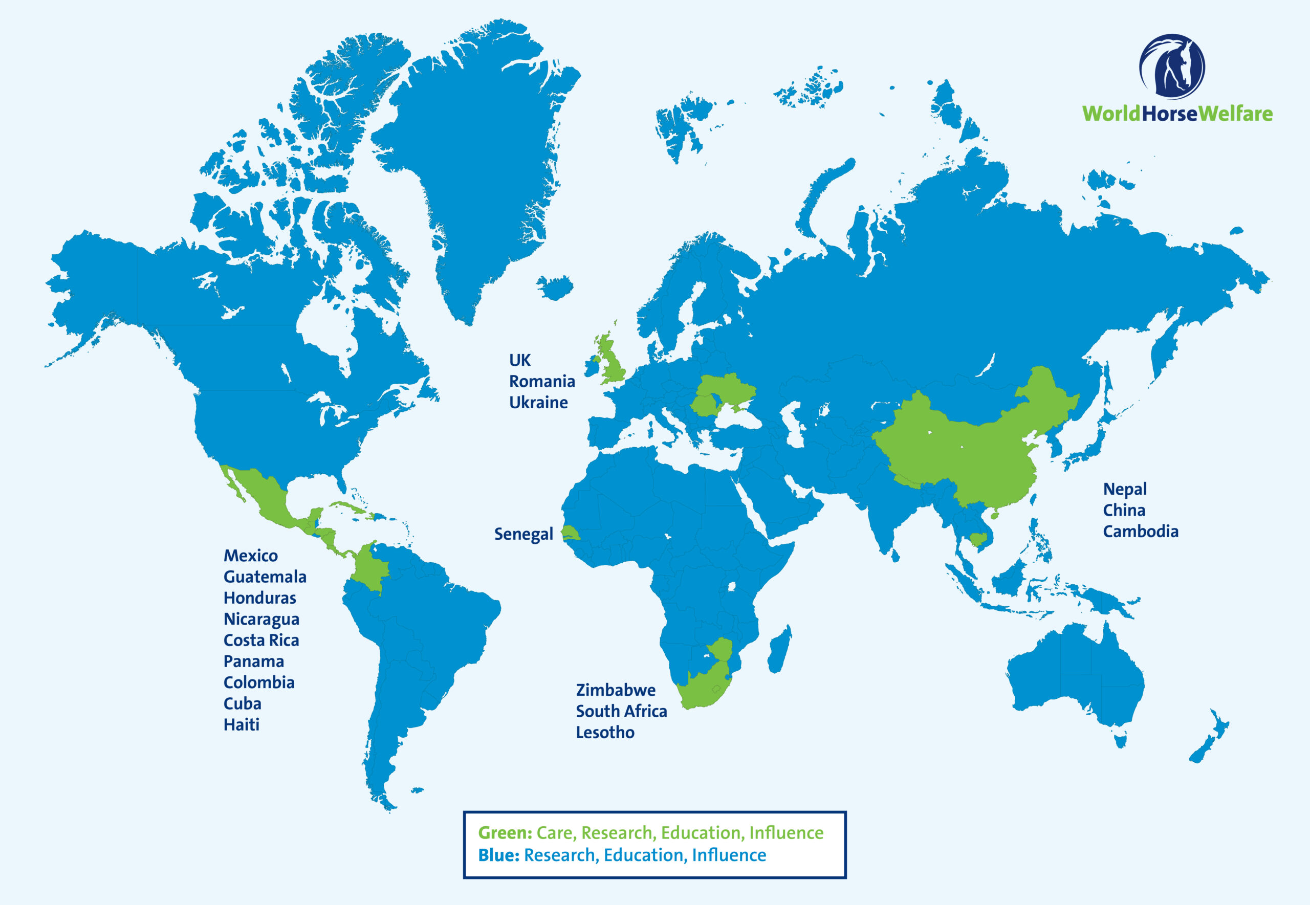 World Horse Welfare locations on a world map