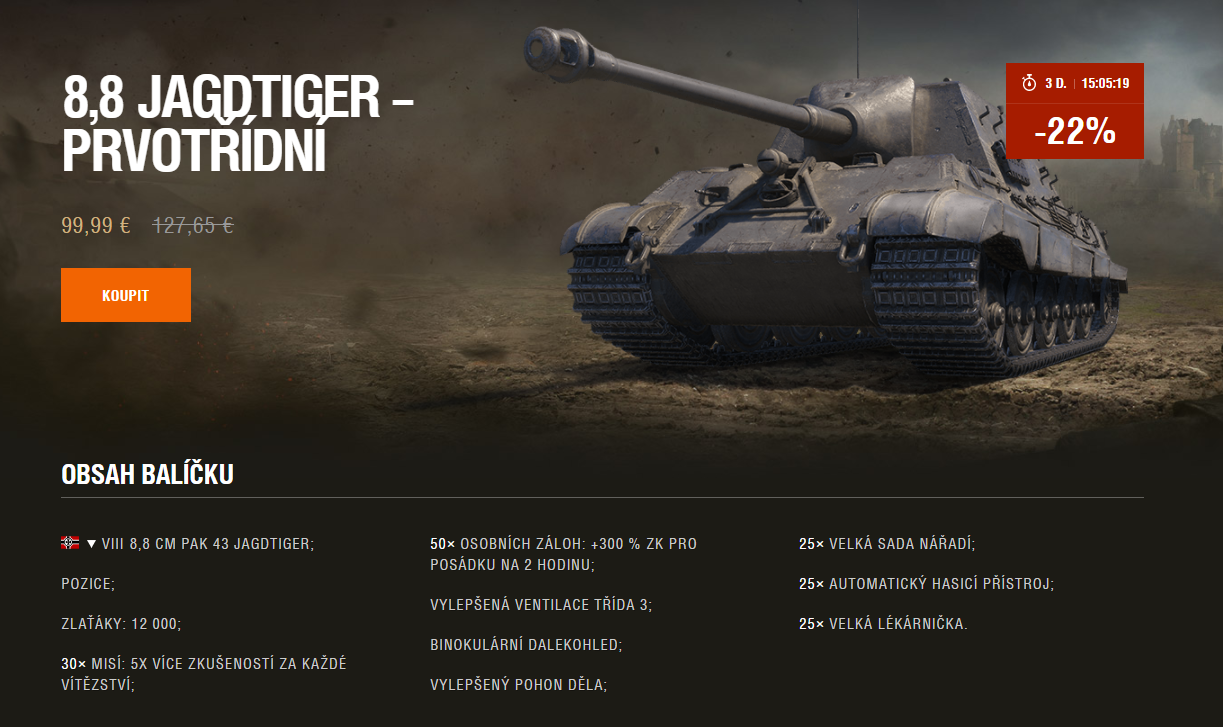 Ponuky na 8,8 cm Pak 43 Jagdtiger v prémiovom obchode