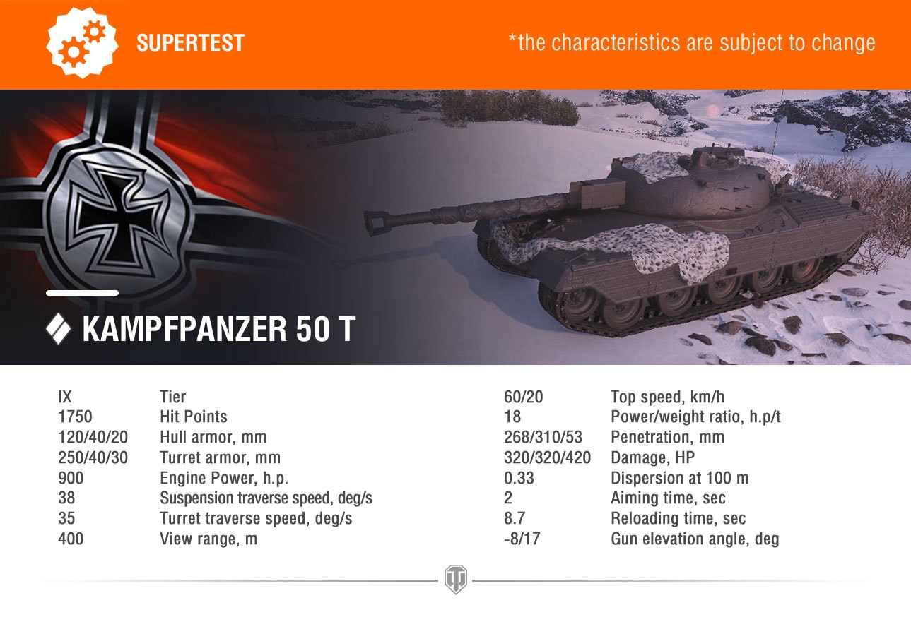 Kampfpanzer 50 t se prohání na supertest serveru