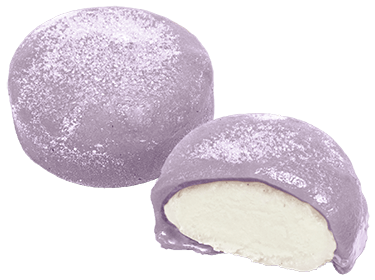 Mochi Ice Cream, in the flavor of passion fruit. The outside of the mochi has a light purple color to it.