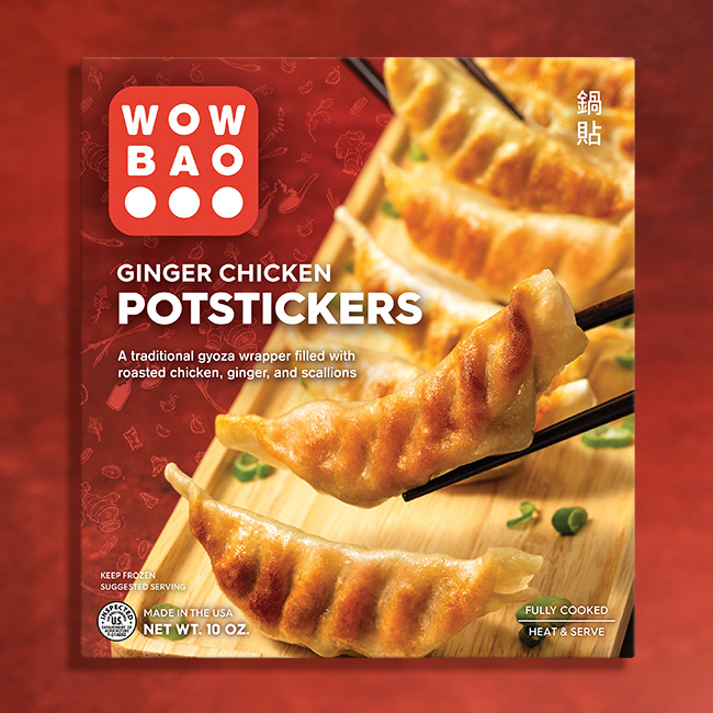 A box of Wow Bao's Ginger Chicken Potstickers, available at a grocery store near you.