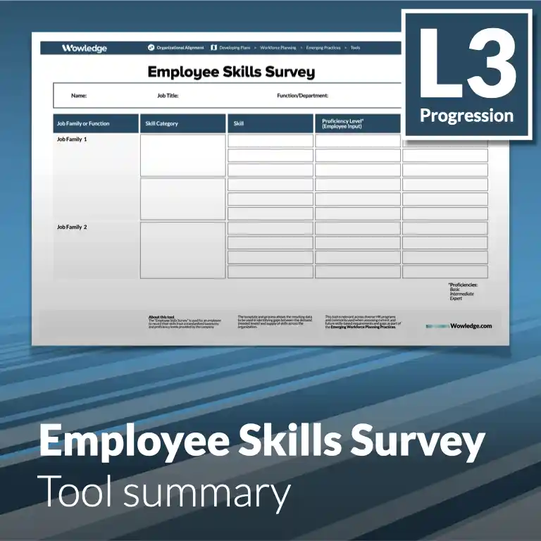 The Employee Skills Survey Tool: Enable Employees to Record their Skills Using a Standardized Taxonomy and Proficiency Levels.