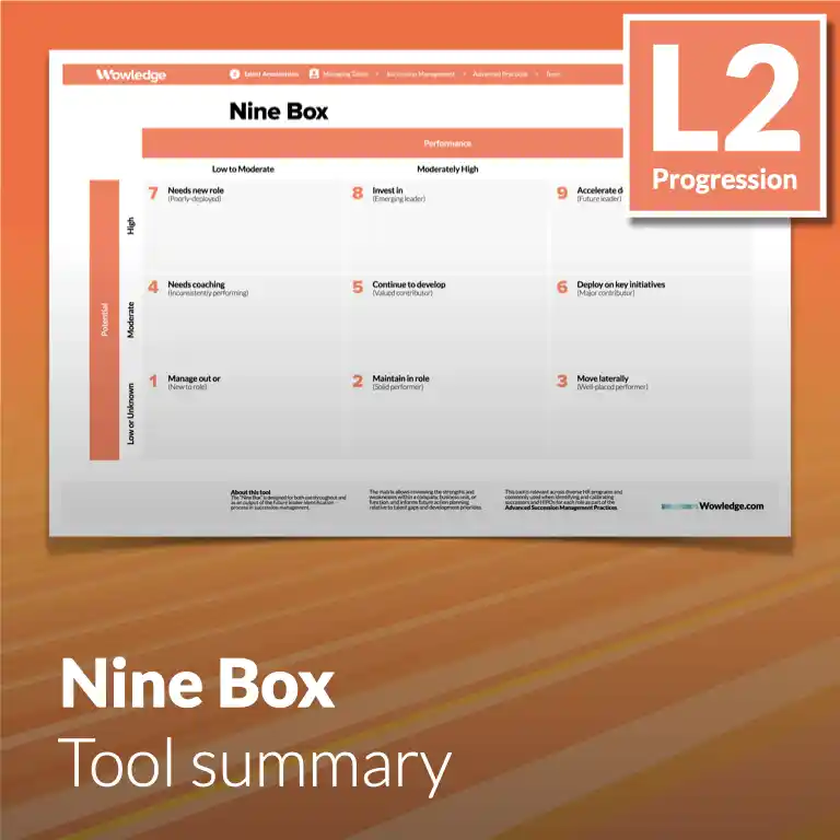 The Nine (9) Box Tool: Document and Facilitate Future Leader Identification and Discussing Actions in Succession Management Processes.