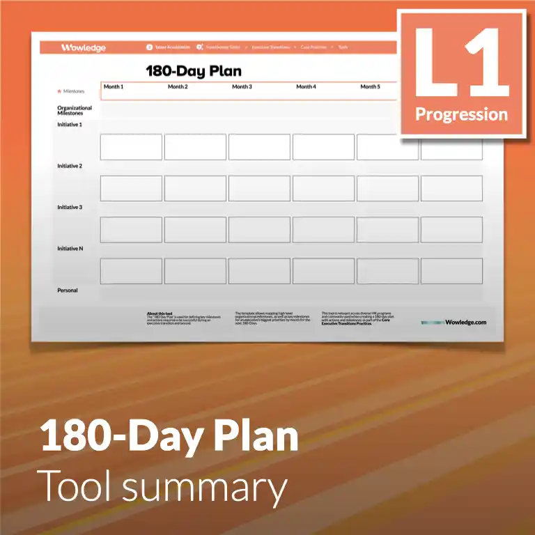The 180-Day Plan Tool: Define Key Milestones and Actions Required to be Successful During an Executive Transition and Beyond.