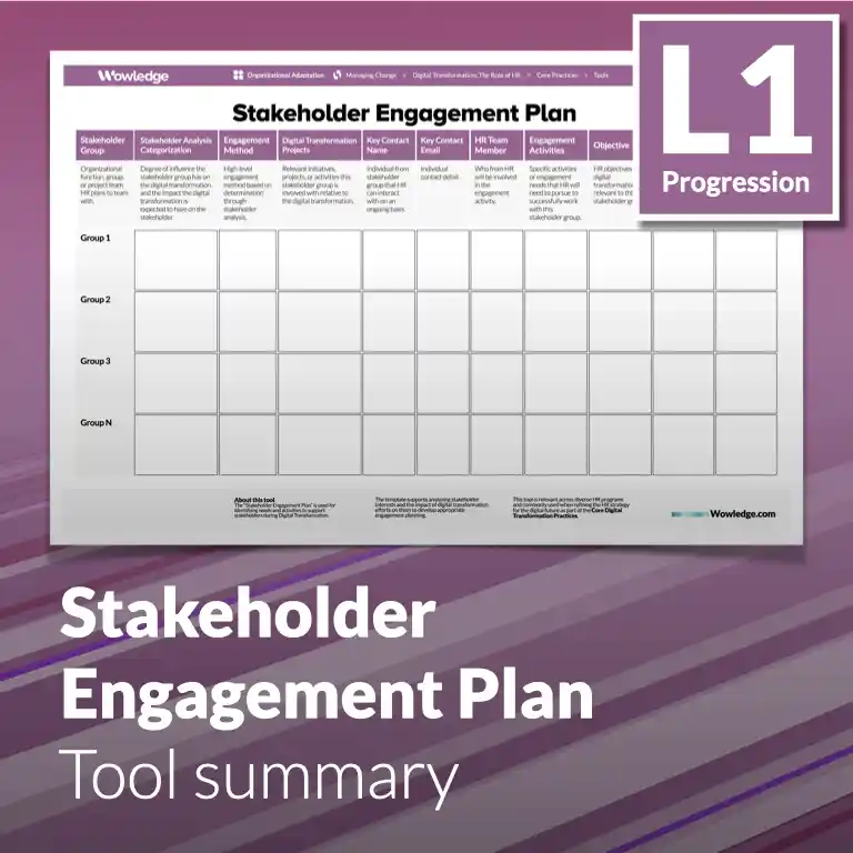 The Stakeholder Engagement Plan Template: Identify Needs and Activities to Support Stakeholders During Digital Transformation.