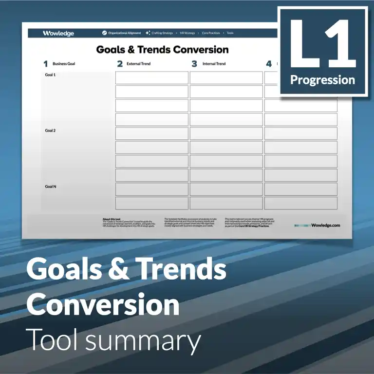 The Goals & Trends Conversion Tool: Translate Barriers and Enablers into HR Challenges for the Development of Strategic Objectives.