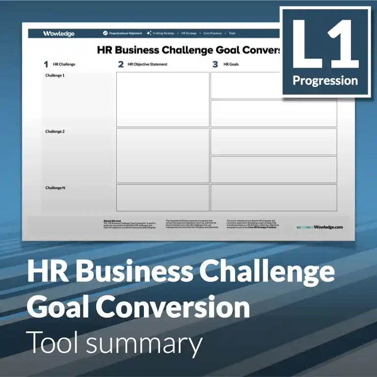 The HR Business Challenge Goal Conversion Tool: Translate Identified Challenges into Clear and Distinct HR Goals.