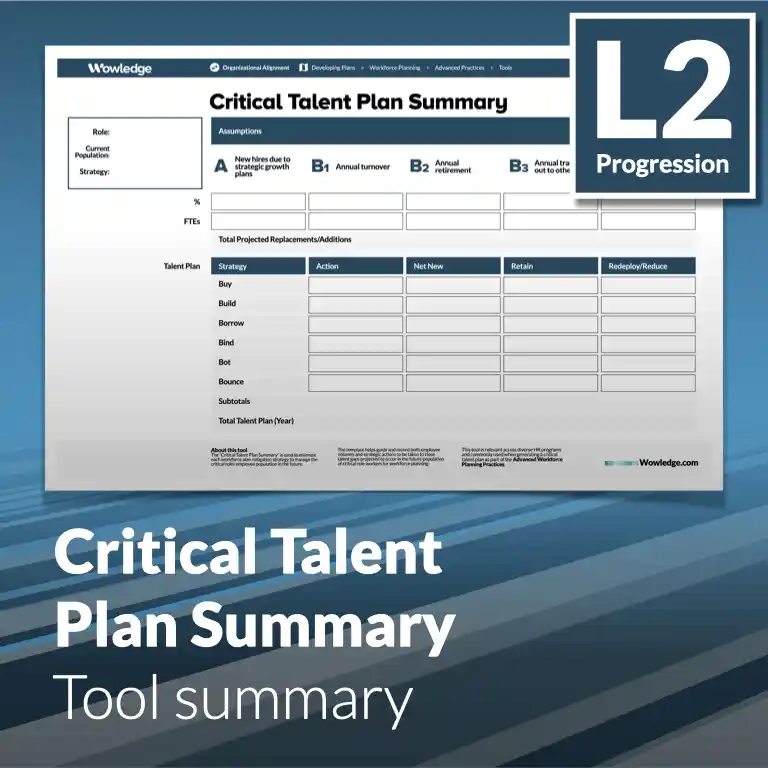 The Critical Talent Plan Summary Tool: Generate Estimates for Each Workforce Plan Mitigation Strategy to Manage Future Critical Roles.