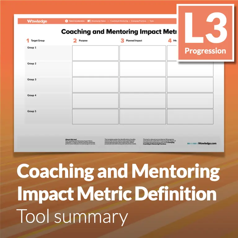 The Coaching and Mentoring Impact Metric Definition Tool: Identify Outcome-based Key Performance Indicators to Track Program Success.