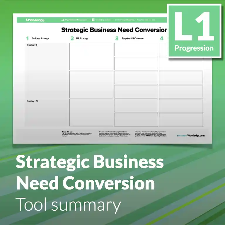 The Strategic Business Need Conversion Tool: Translate Business Strategies into HR Metrics that Represent Actual Performance.