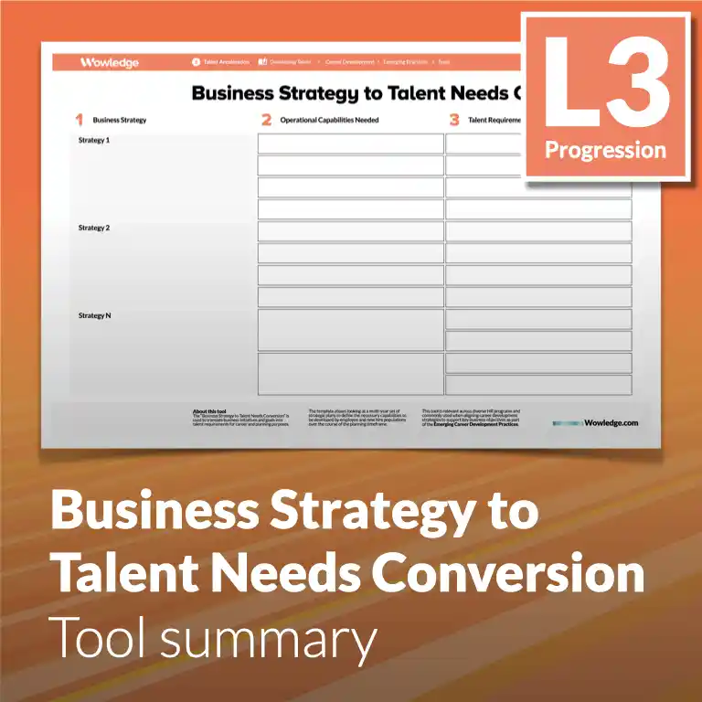 The Business Strategy to Talent Needs Conversion Tool: Translate Goals into Talent Requirements for Career Development and Planning.