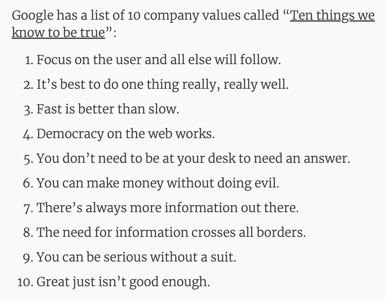 10 things we know to be true