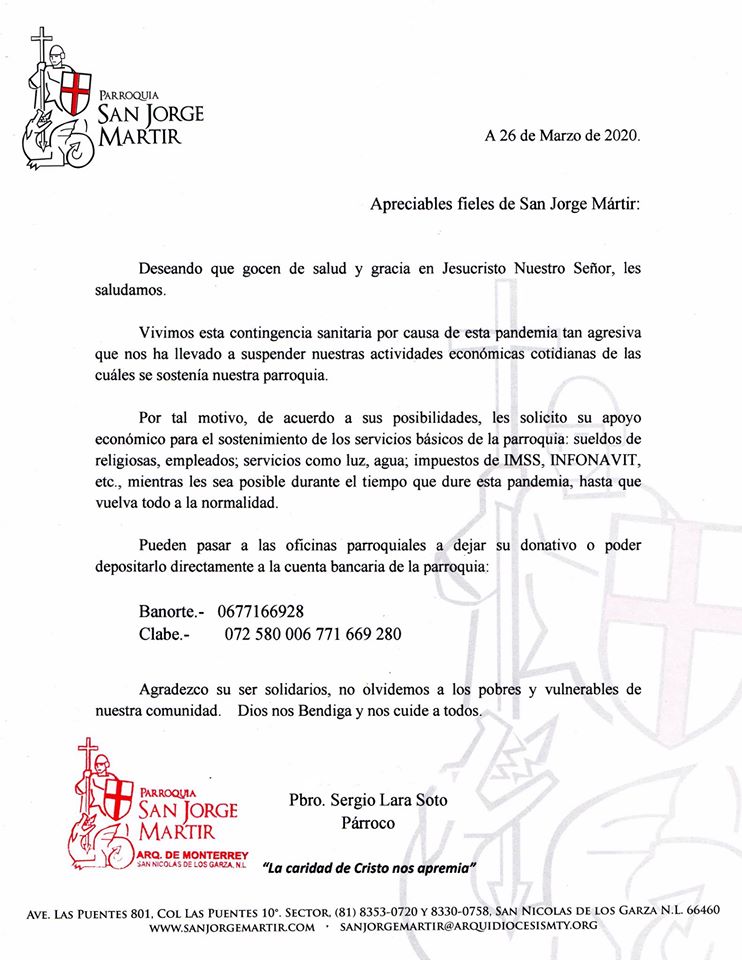 Frente a Covid-19, Iglesia en NL pide el diezmo… vía depósito