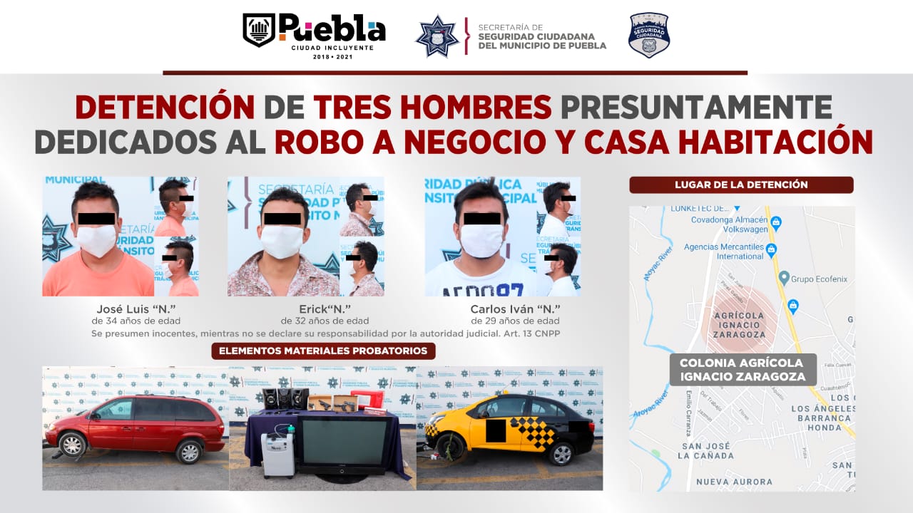 Detienen a tres hombres dedicados a robo de negocios y casa habitación