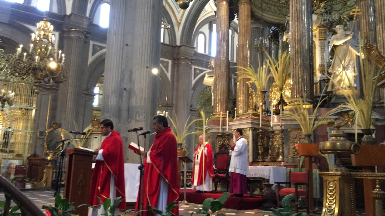 Bendice Arzobispo palmas a puerta cerrada en Catedral por COVID-19