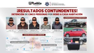 Detuvo SSC de Puebla a cinco personas por robo a casa habitación