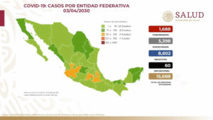 Asciende a 60 el número de muertos por coronavirus en México; suman 1,688 casos confirmados