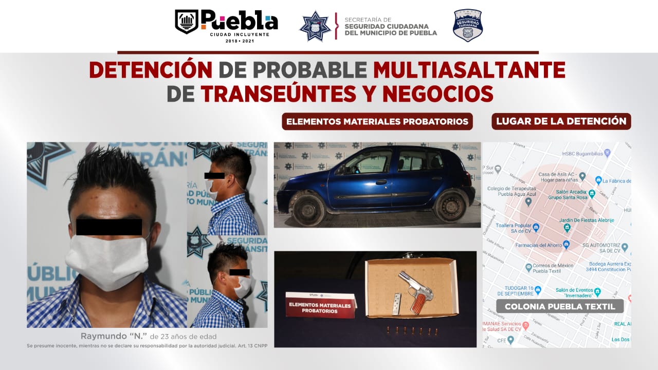 Detuvo Policía Municipal a probable multiasaltante de transeúntes y negocios