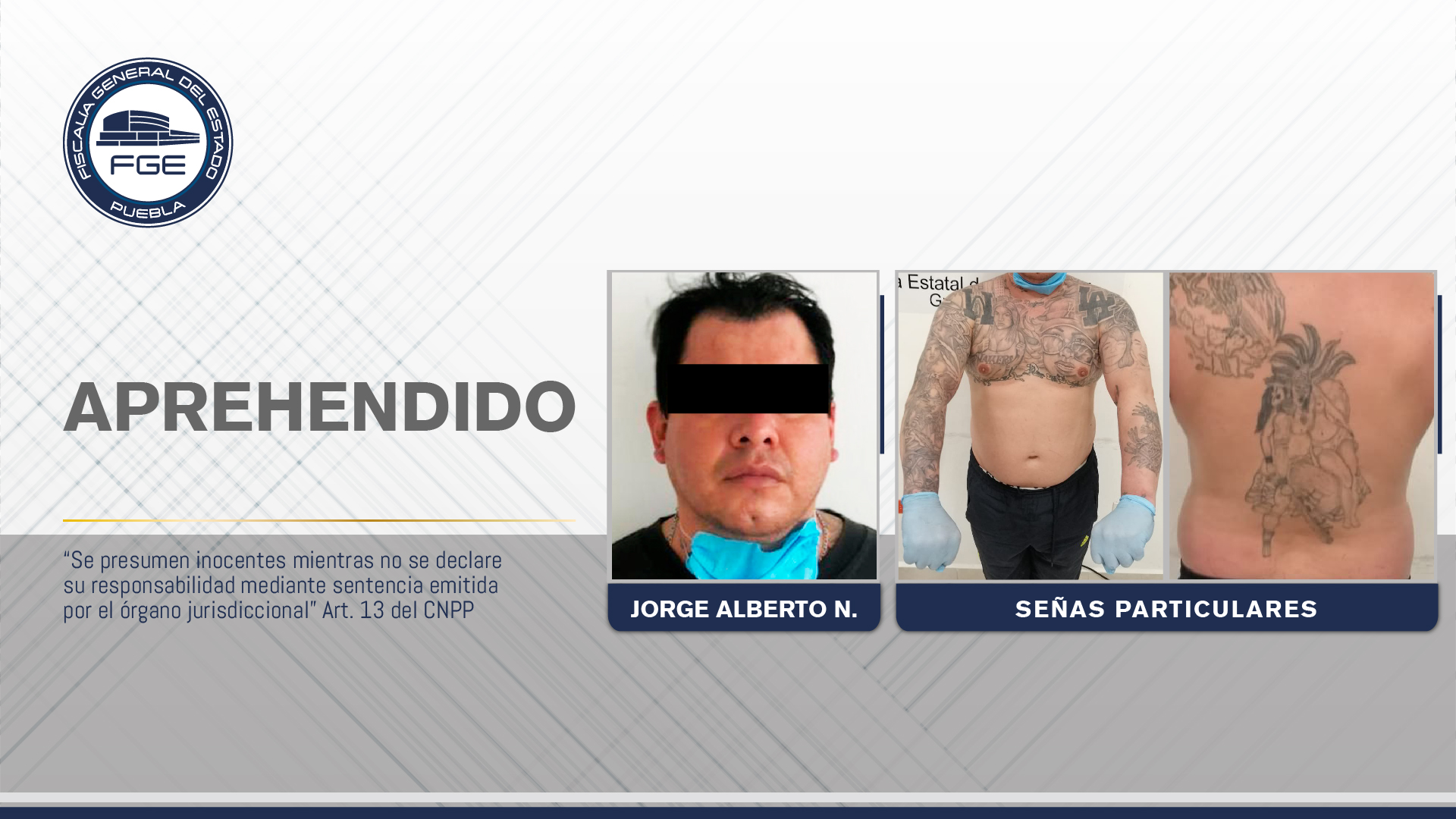 Aprehende  Fiscalía a presunto homicida de la zona de Atlixco