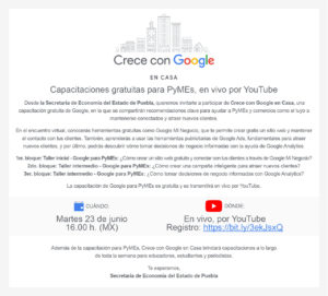 Taller en línea “Crece con Google”; apoyo en plataformas para pequeñas y medianas empresas