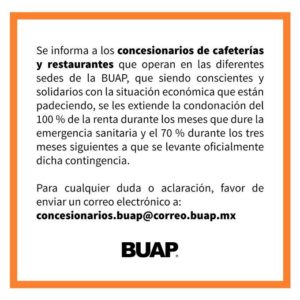 Condonará BUAP renta a concesionarios de cafeterías y restaurantes