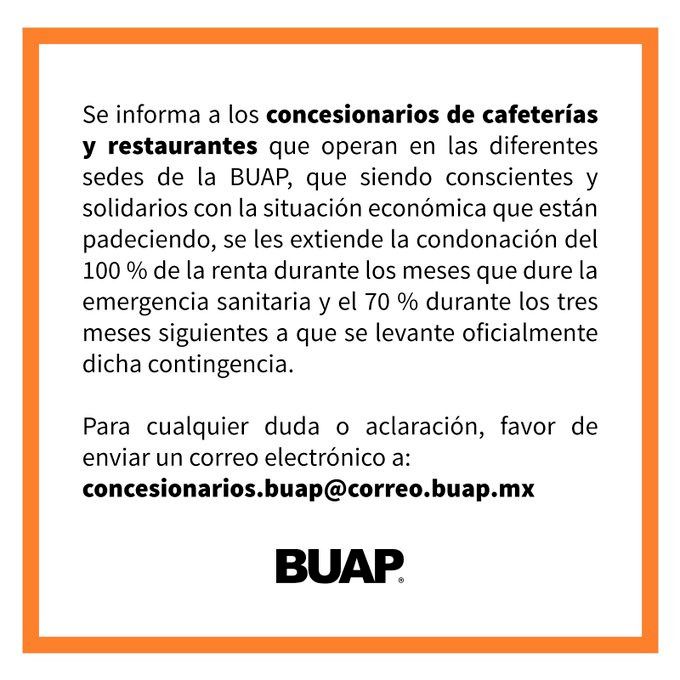 Condonará BUAP renta a concesionarios de cafeterías y restaurantes