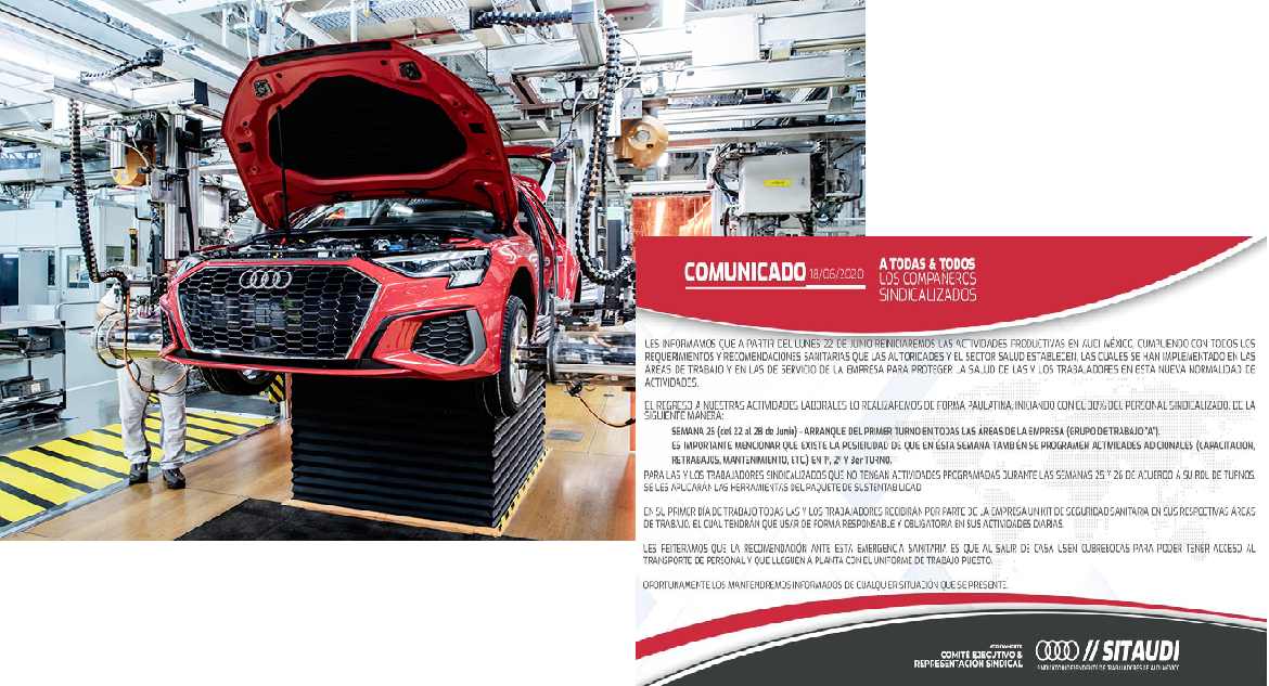 Reiniciará producción Audi el 22 de junio, confirma Sitaudi