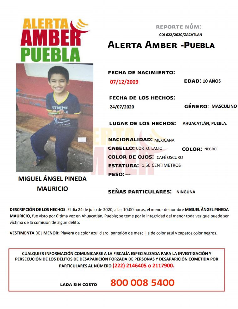 Se activa Alerta Amber para localizar a menor de 10 años de edad